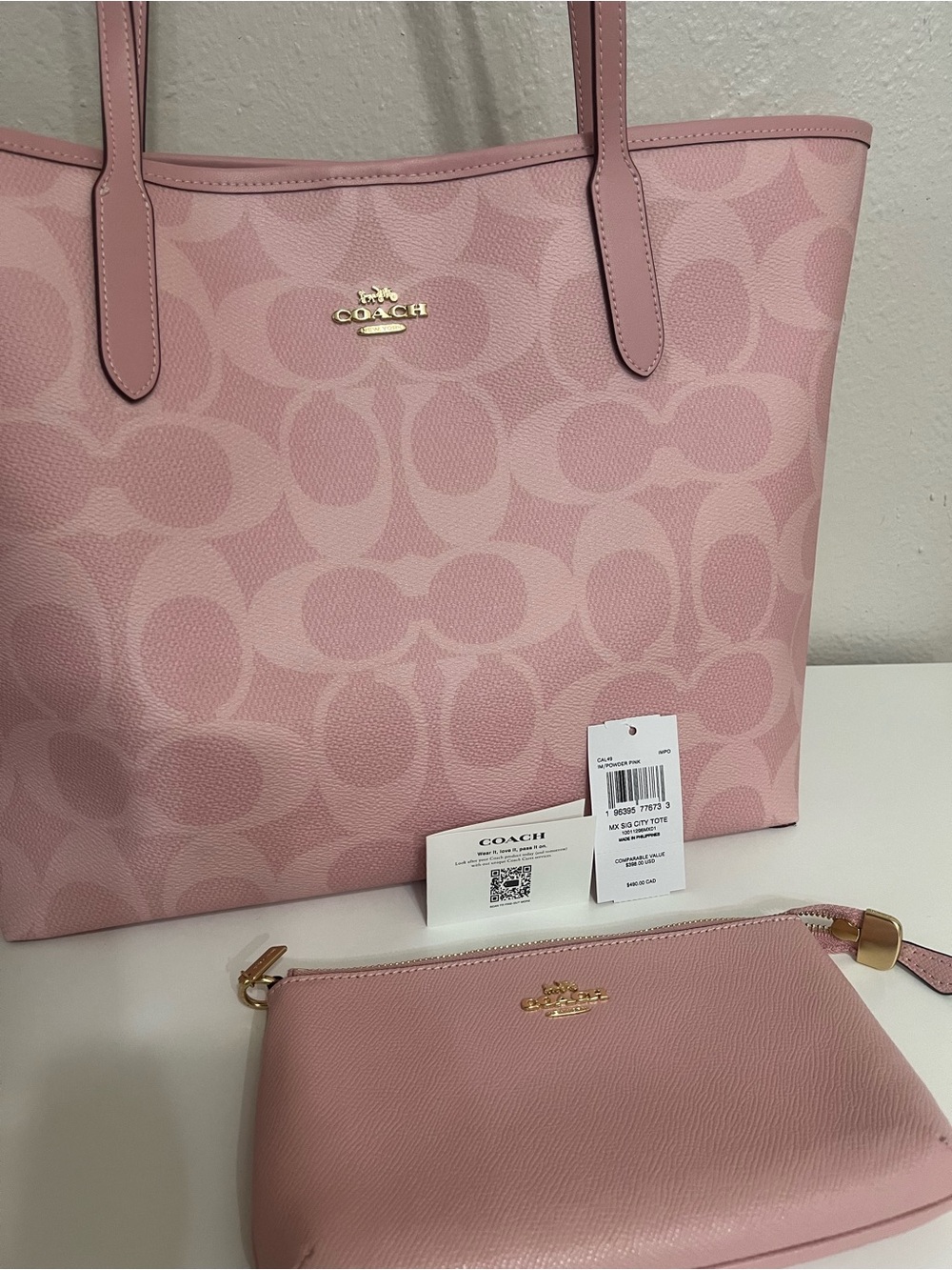 Coach Powder Pink City Tote with matching Pouch Wristlet - Picture 14 of 14
